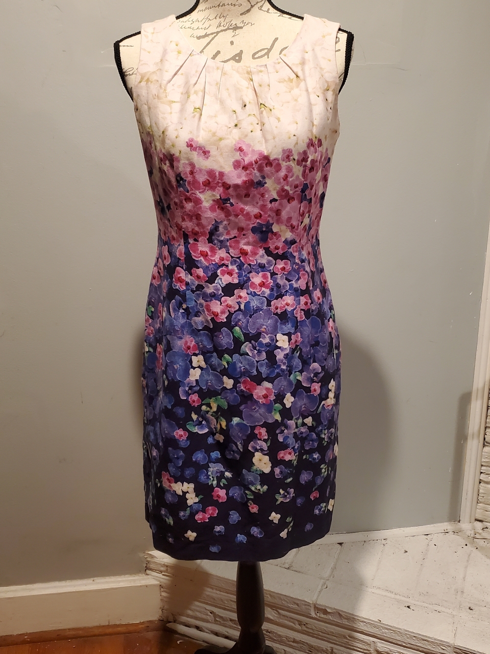 Vintage Vince Camuto Ombre Floral Sheath Dress   Sleeveless Sz XS